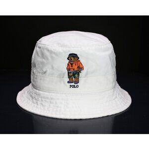 NWT Polo Ralph Lauren Beachside Bucket Hat Cap Big Polo Bear Edition White L/XL